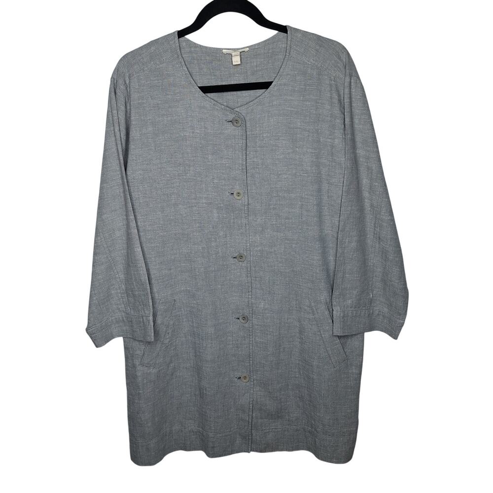 Eileen Fisher Hemp Organic Cotton Jacket Large Tunic Button Minimalist Lagenlook